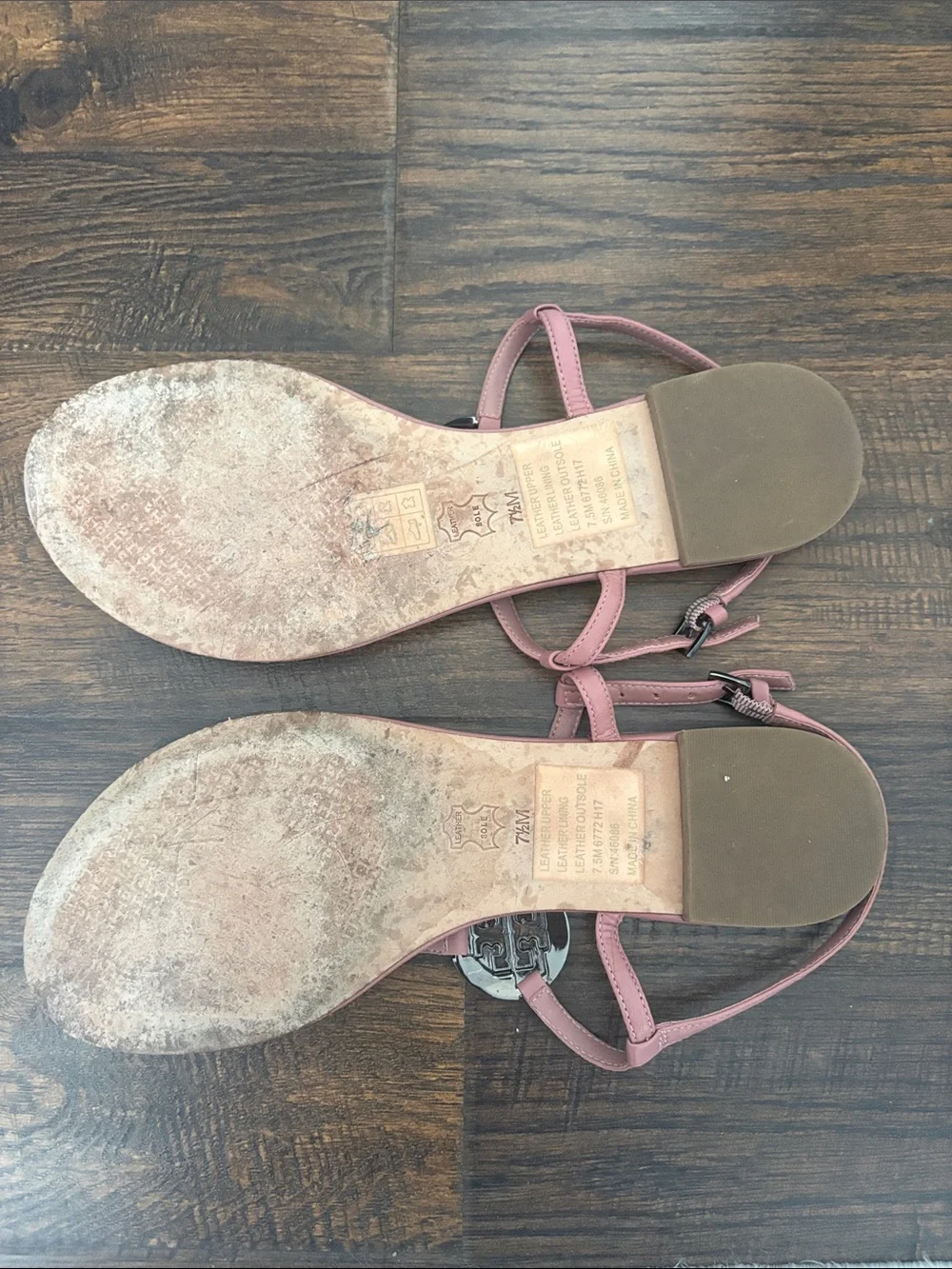 Tory Burch Pink Leather T-Strap Sandals with Crystal Logo Disc
